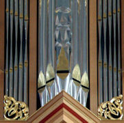 Embossed pipes and carved ornament, Carved Wood Sculpture, Saint Marks organ, Seattle, WA